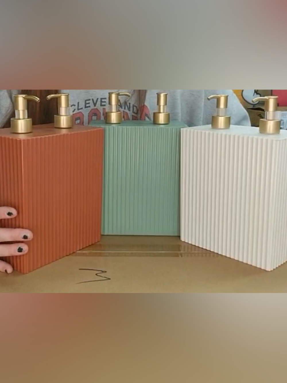 Gold refillable Ribbed shampoo & conditioner (soap & lotion) Dispensers